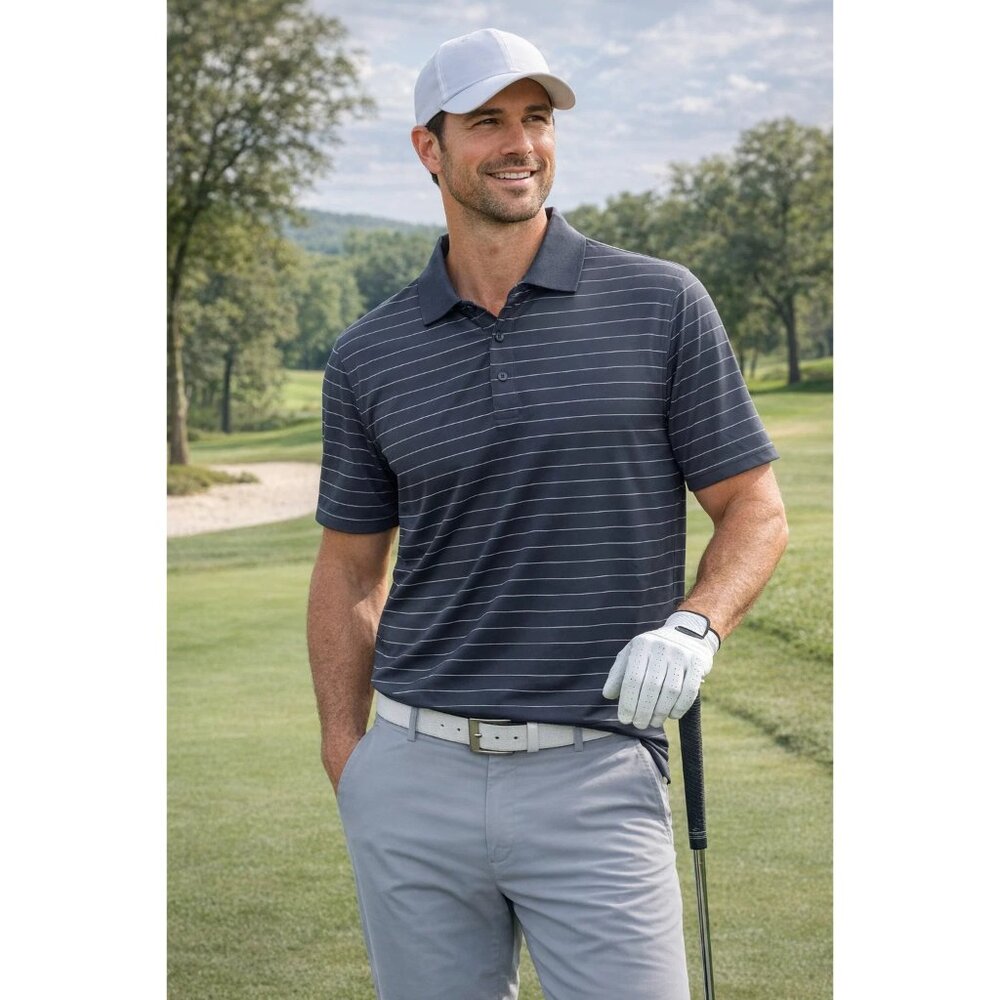 Cutter & Buck Men's Striped Polo Shirt Size Large, Gray NEW